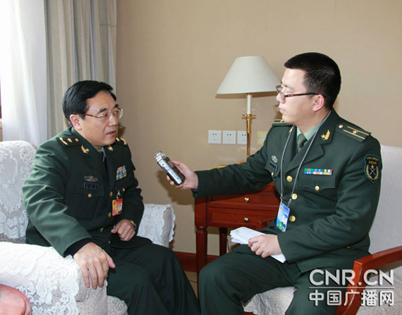 全國人大代表、濟南軍區裝備部部長朱文玉接受專訪圖片來源：中廣網陶宏祥攝